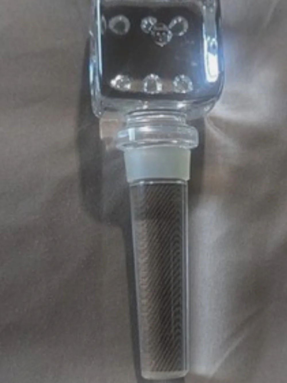 VINTAGE Clear Glass Bottle Stopper with Dice Cube Top